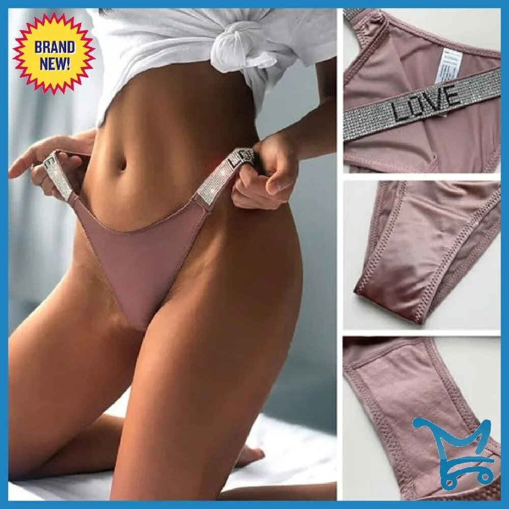 Ice Silk Rhinestone Thongs 6-Pack Low Waist High Cut T-Back Panties